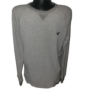 American Eagle Heritage Gray Crew Neck Waffle Knit Long Sleeve Top L
